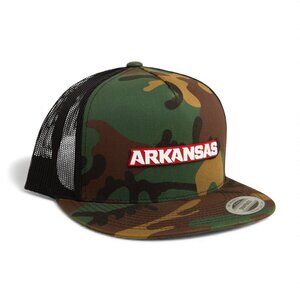 Arkansas Razorbacks ARKANSAS White Snapback Flat Bill Trucker Hat- Army Camo/ Bl